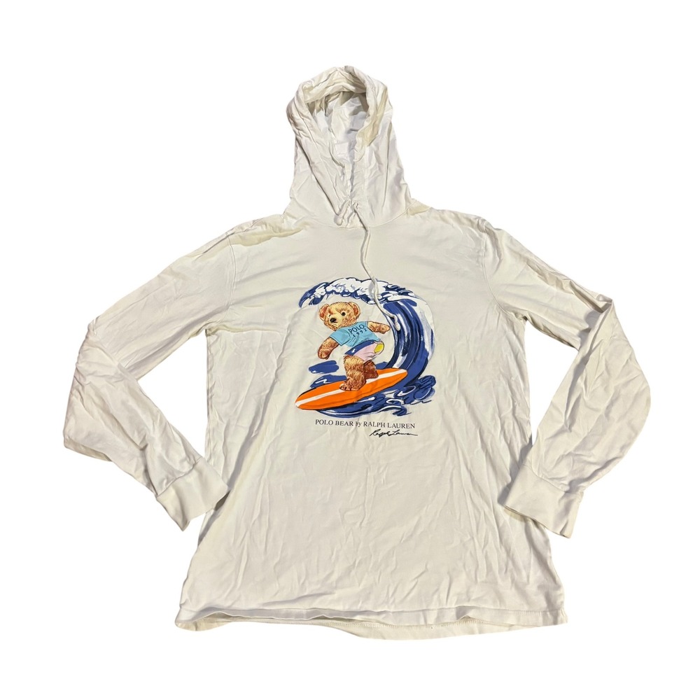 Polo Ralph Lauren Polo‎ Bear Surfing White Shirt Hoodie Starium 1992 Mens Small